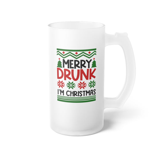 Merry Drunk I'm Christmas Frosted Glass Beer Mug